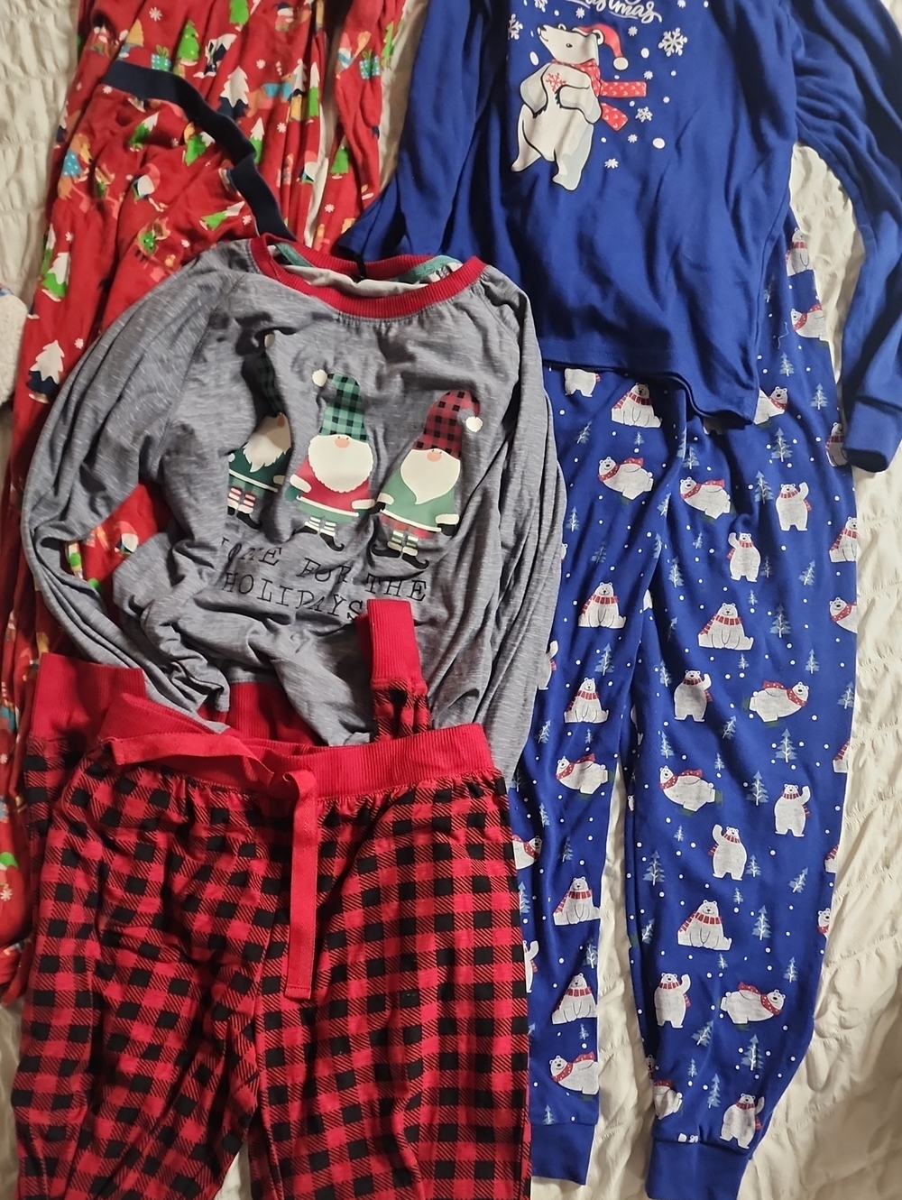 Kids Holiday Pajama Set - Red Plaid & Blue Polar Bear Prints